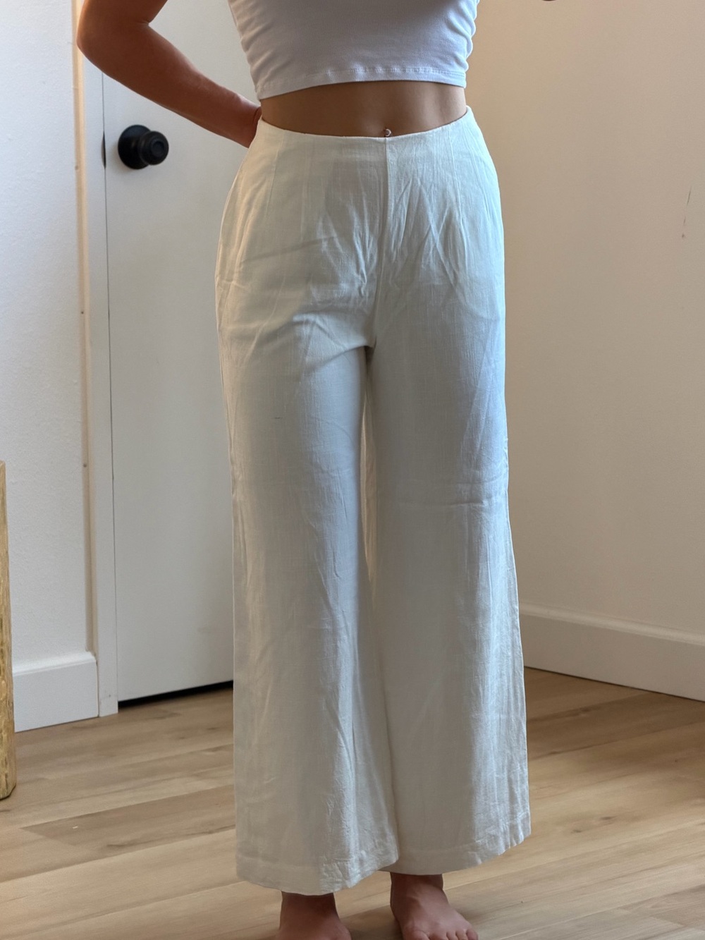 Bobbi Rocco White Linen Blend Wide Leg Pants Size Medium